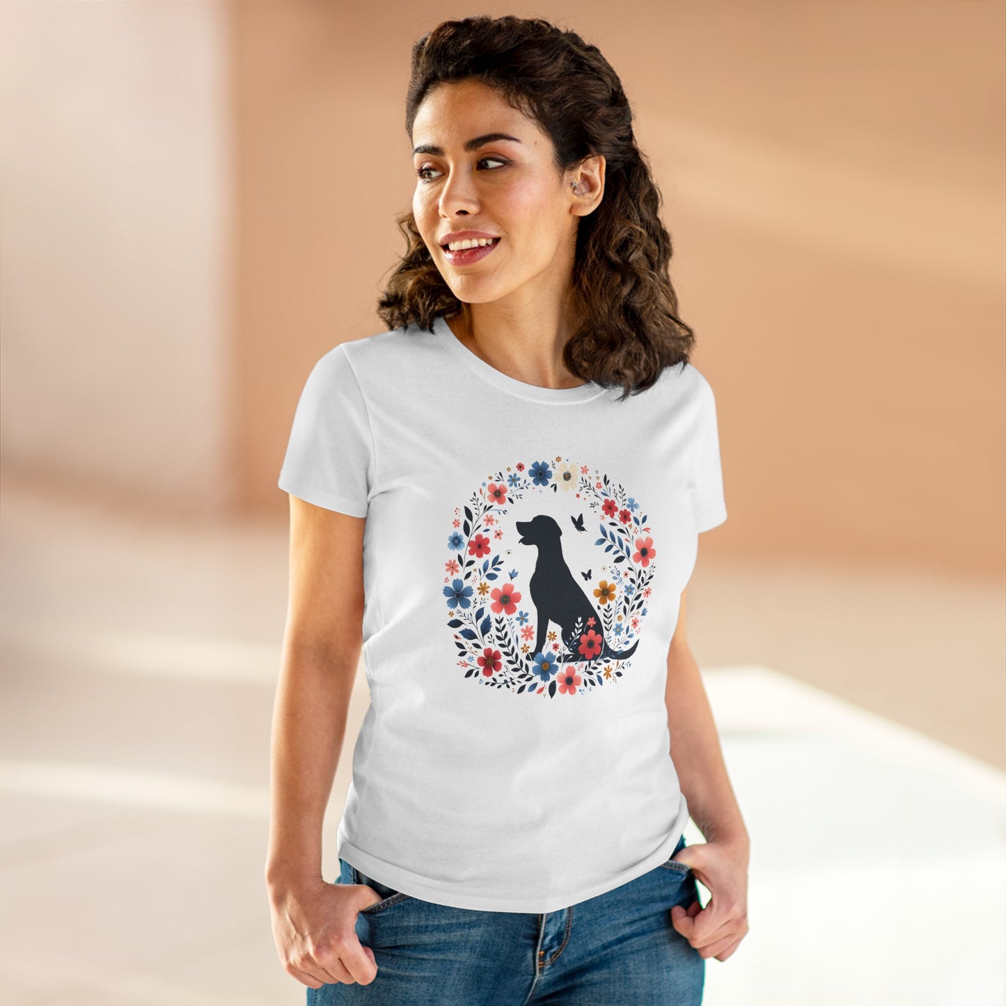 Floral Dog Lover Tee, Cute Pet Shirt, Women’s Casual Cotton Tee, Gift for Dog Moms, Summer Style T-Shirt, Animal Lover Apparel