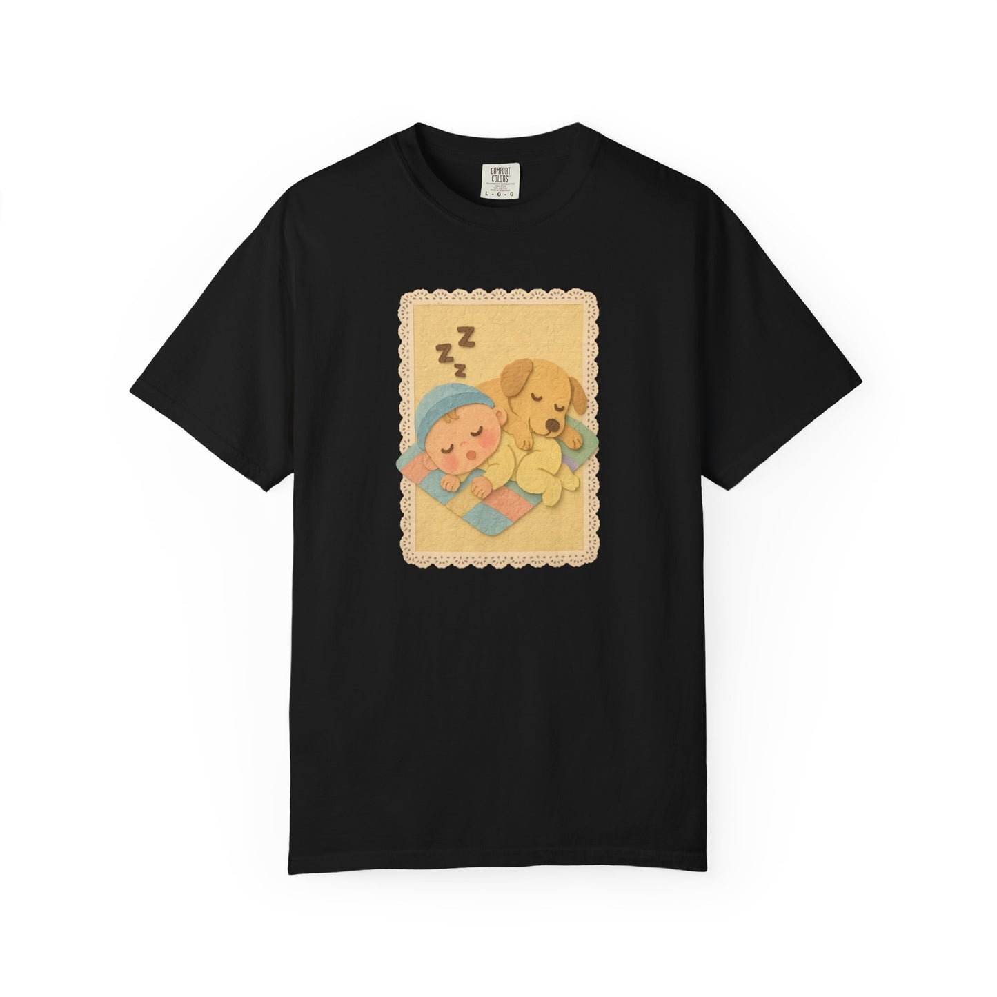 Cute Dreamy T-Shirt, Cartoon Sleepy Baby and Puppy Design, Cozy Gift for Kids, Fun Sleepwear, Nursery Decor, Pet Lover Gift