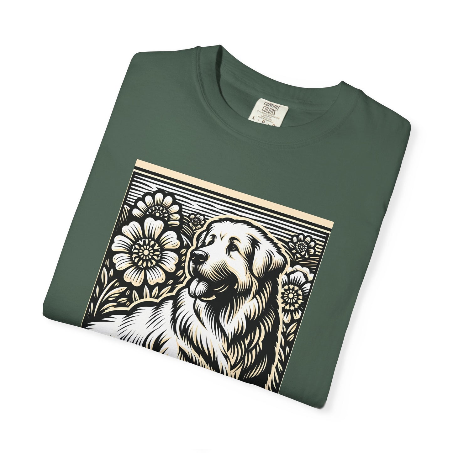Great Pyrenees - Unisex Dog Lover T-Shirt - Garment-Dyed Vintage Floral Design