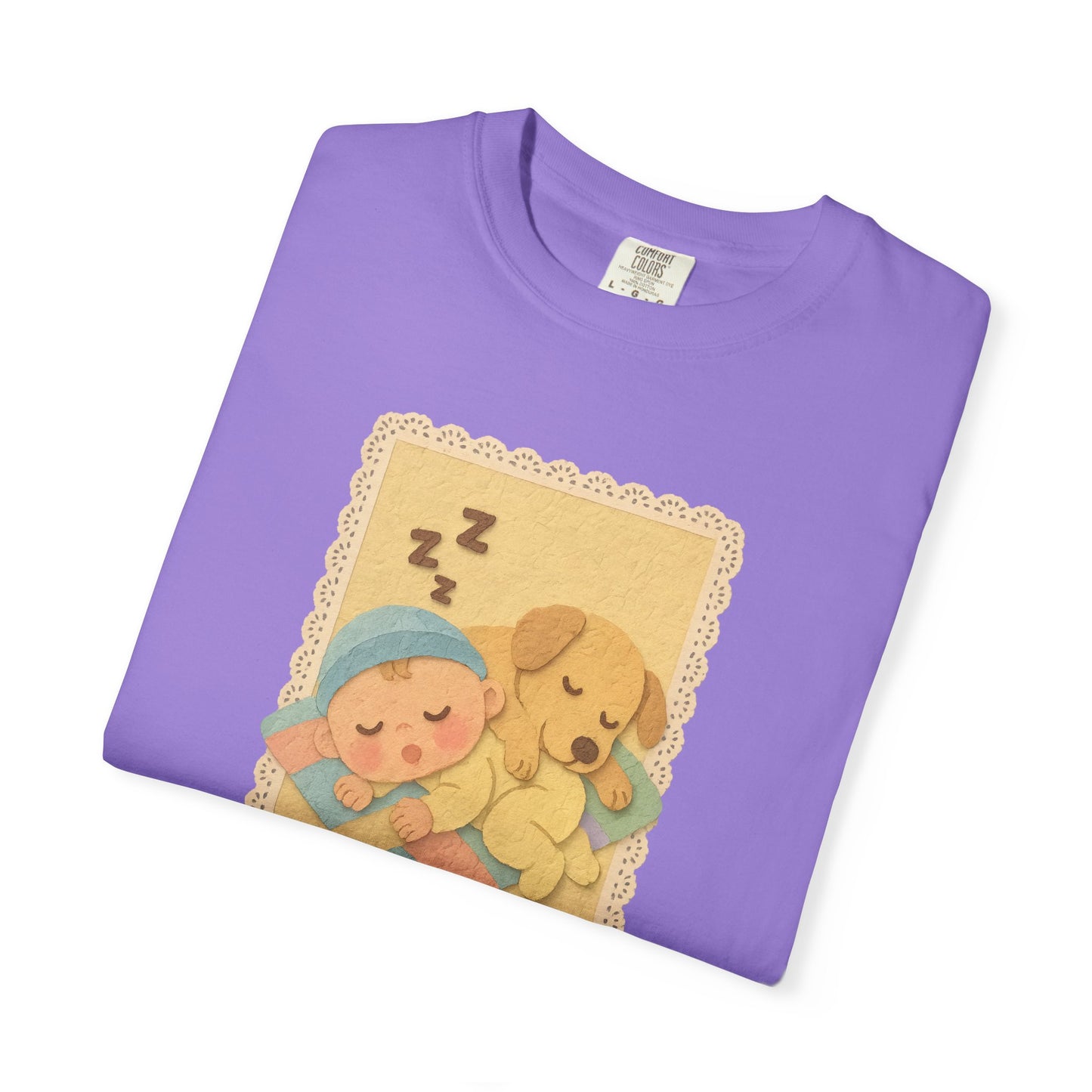 Cute Dreamy T-Shirt, Cartoon Sleepy Baby and Puppy Design, Cozy Gift for Kids, Fun Sleepwear, Nursery Decor, Pet Lover Gift
