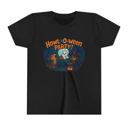 Halloween Youth Tee, Spooky Shirt, Kids Costume, Howl-O-Ween Party Top, Trick or Treat Apparel, Fun Halloween Clothing