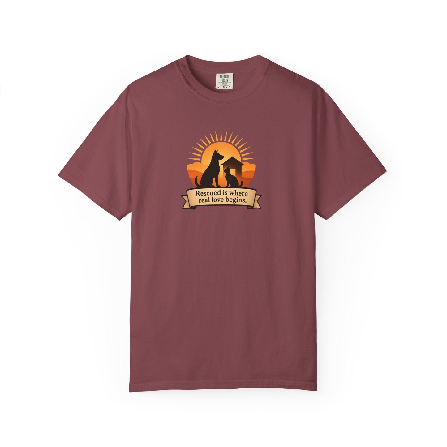 Rescued Is Where Real Love Begins Unisex Garment-Dyed T-Shirt - Perfect for Outdoor Lovers, Hiking, Gifts, Nature Enthusiasts, Casual Wear