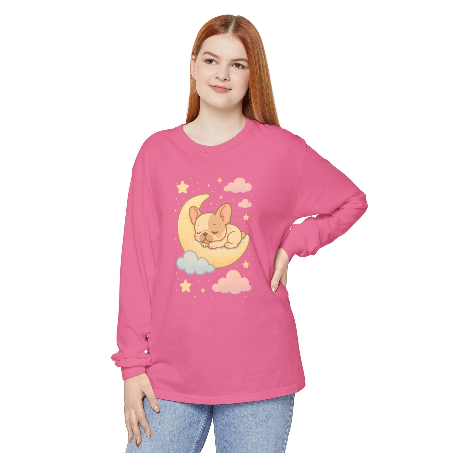 Cozy Dog-Themed Long Sleeve T-Shirt for Pet Lovers, Cute Sleepy Dog Shirt, Gift for Dog Moms, Relaxed Style Shirt, Perfect for Fall