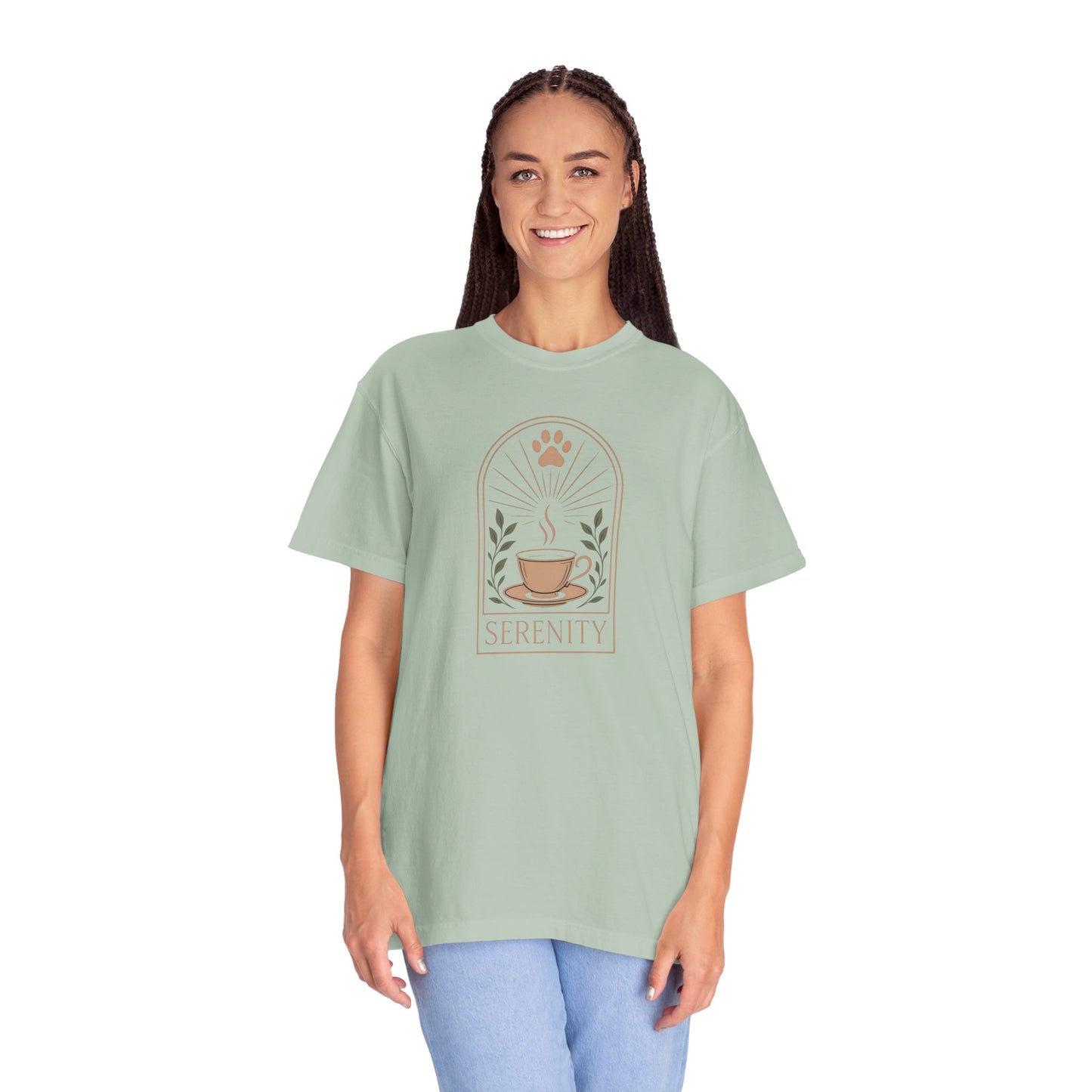 Serenity Coffee and Paws T-Shirt, Unisex Garment-Dyed Tee for Comfort, Perfect Gift for Pet Owners, Relaxation Apparel, Summer Casual [...]