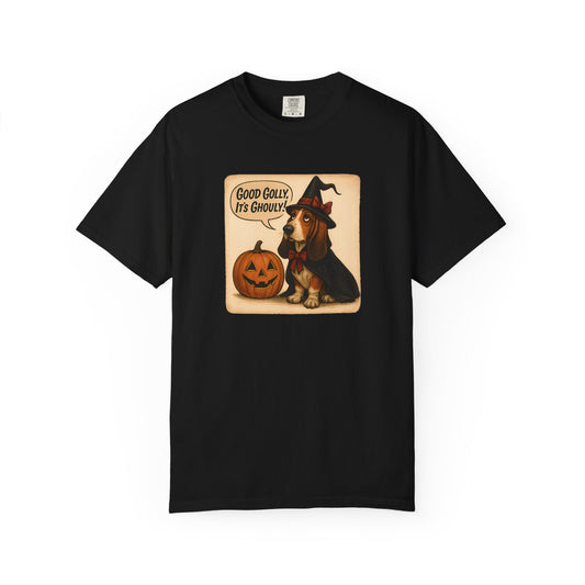 Halloween-Themed Unisex T-Shirt, Whimsical Dog Design, Cute Witch Shirt, Fall Fashion Top, Trick or Treat Apparel
