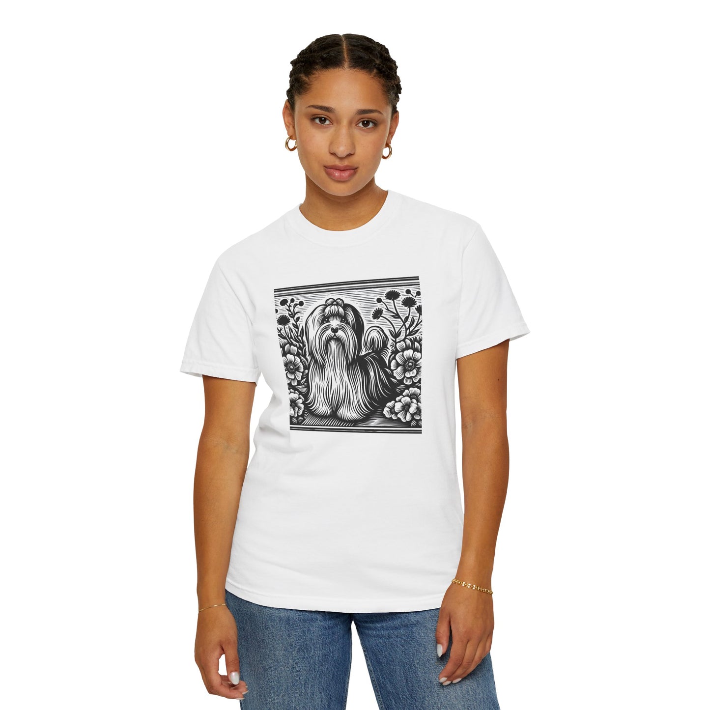 Havanese - Unisex Garment-Dyed T-shirt with Floral Dog Design - Perfect for Pet Lovers