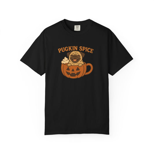 Pugkin Spice T-shirt, Fall Fashion Tee, Cozy Halloween Shirt, Dog Lover Gift, Unisex Graphic Tee, Cute Seasonal Apparel