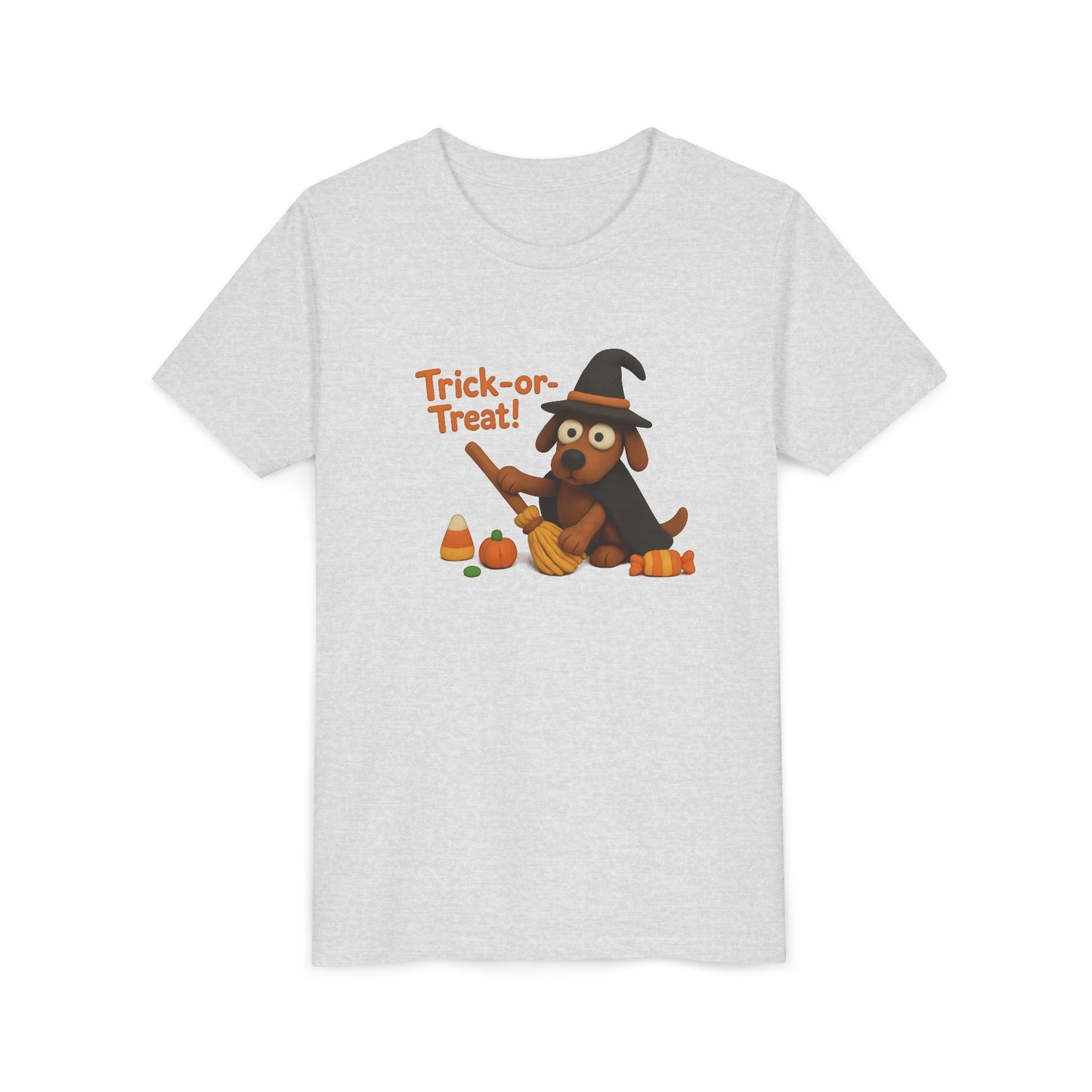 Halloween Dog Trick-or-Treat Youth Tee, Cute Kids T-Shirt, Fall Apparel, Halloween Costume, Gift for Kids, Fun Dog Shirt