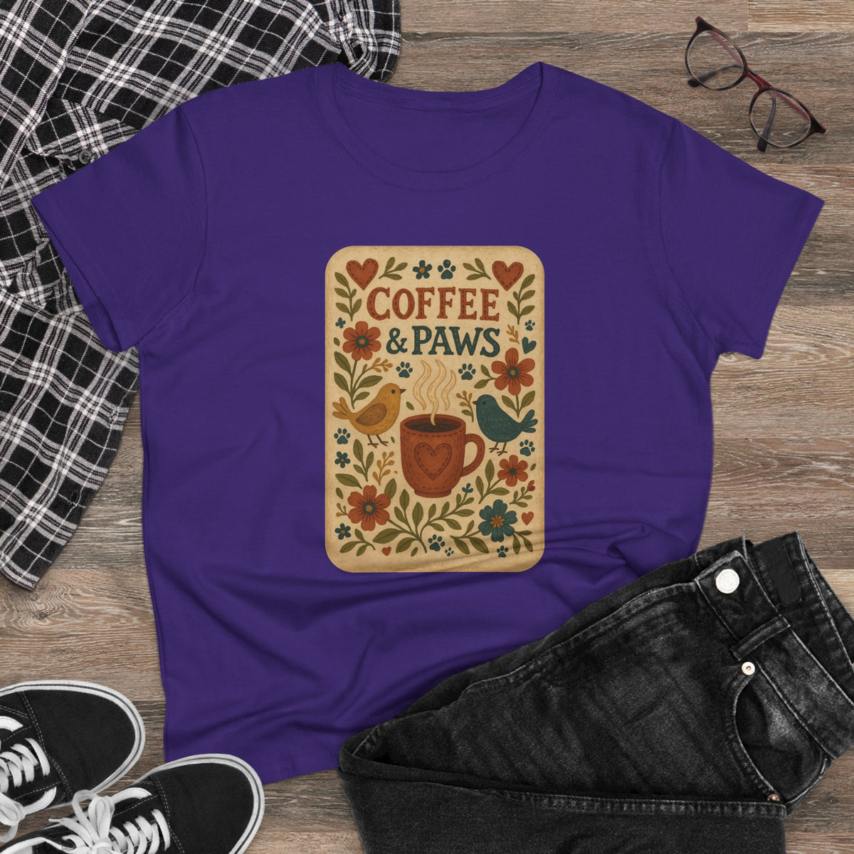Coffee & Paws Women's Tee - Cozy Cotton Shirt for Pet Lovers