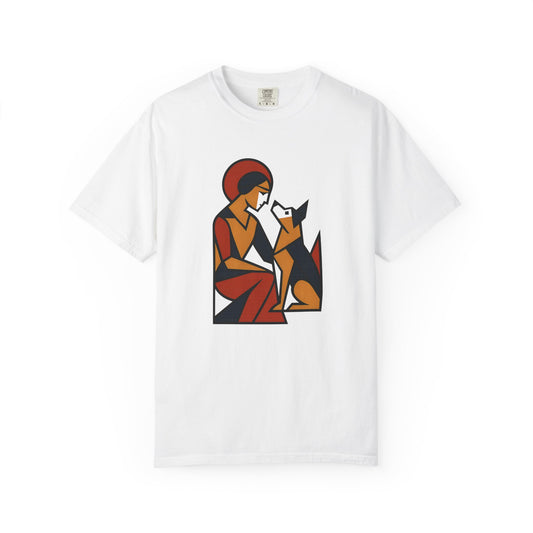 Whimsical Pet Lover T-Shirt, Dog and Woman Art, Cute Animal Tee, Gift for Dog Owners, Perfect for Birthdays, Animal Lovers
