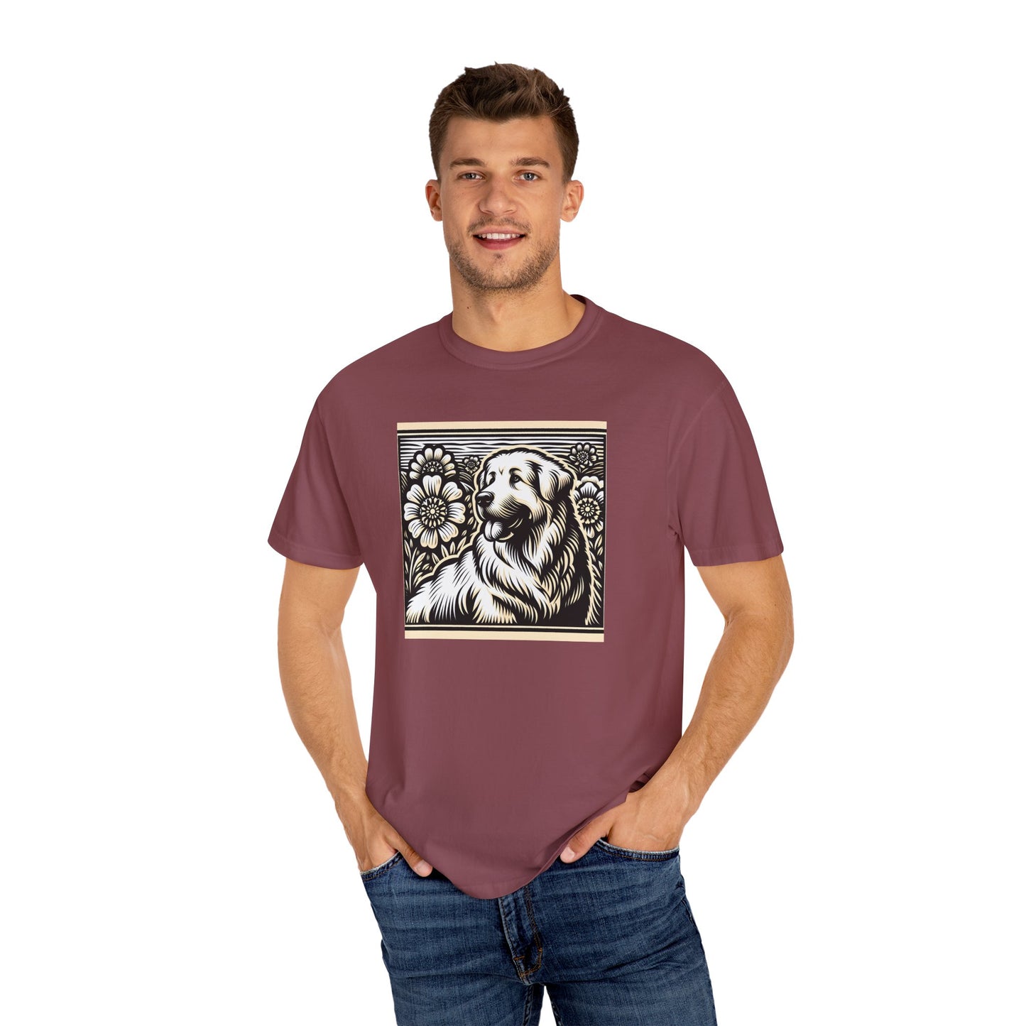 Great Pyrenees - Unisex Dog Lover T-Shirt - Garment-Dyed Vintage Floral Design