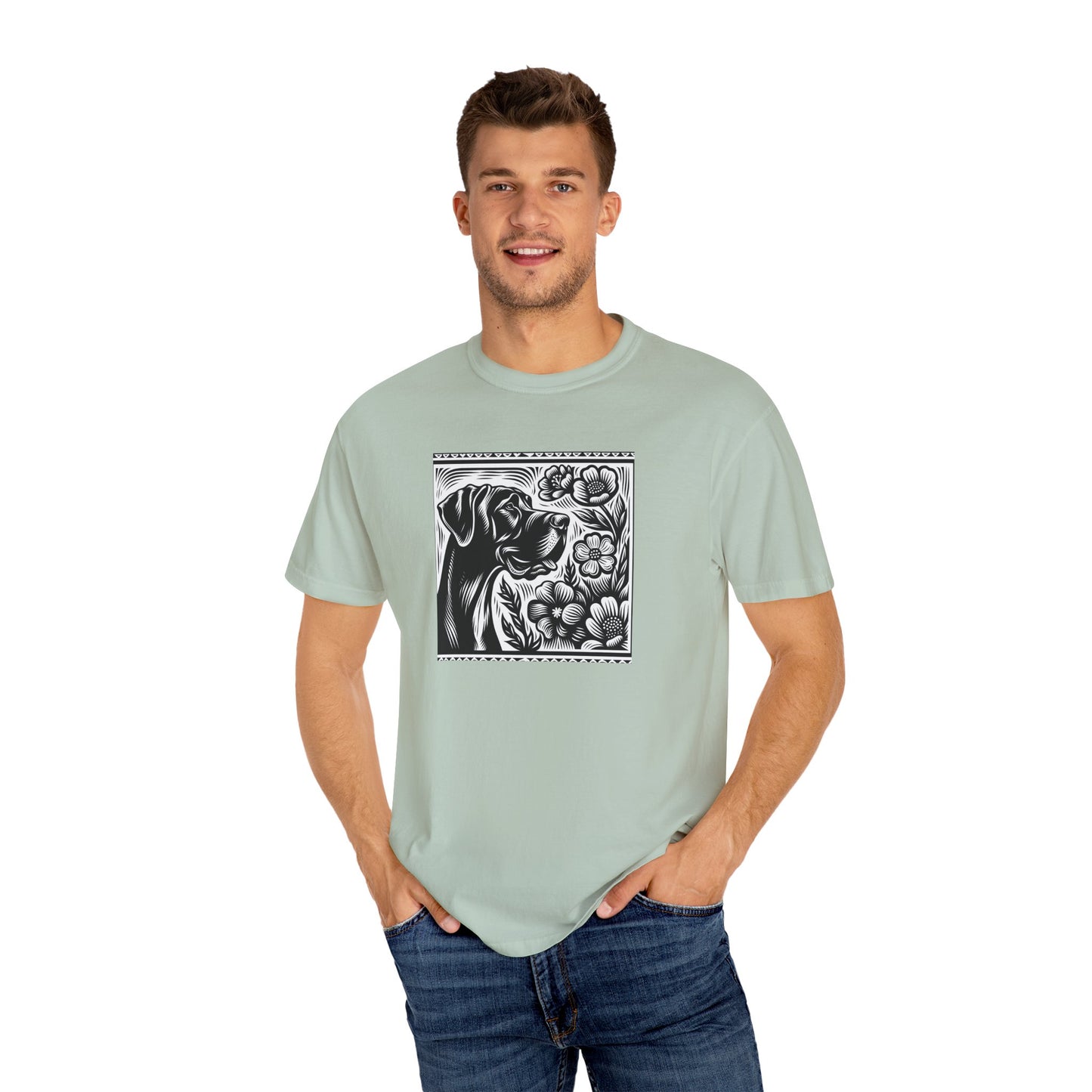 Great Dane Dog Lover's Floral Print T-Shirt | Unisex Garment-Dyed Tee