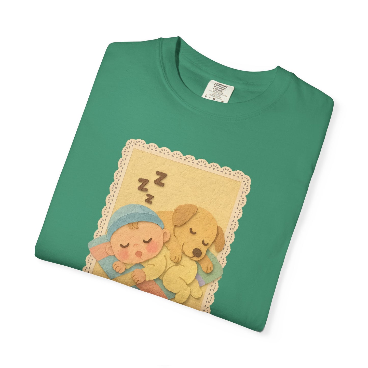 Cute Dreamy T-Shirt, Cartoon Sleepy Baby and Puppy Design, Cozy Gift for Kids, Fun Sleepwear, Nursery Decor, Pet Lover Gift